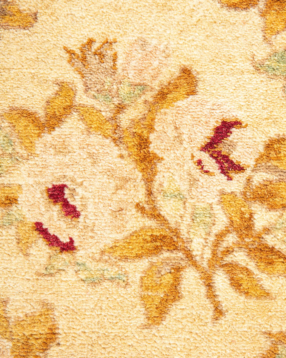 Pakistani One-of-a-kind Hand Knotted Traditional Floral Mogul Ivory Area Rug For Sale