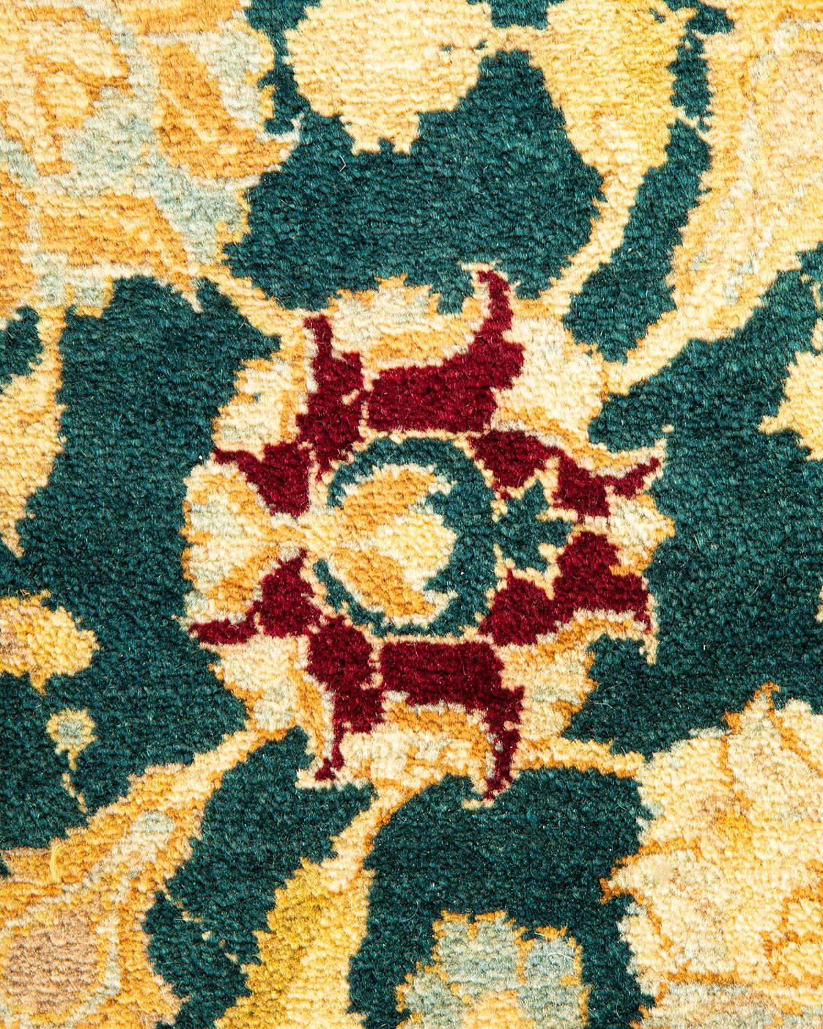 Pakistani One-of-a-Kind Hand Knotted Traditional Floral Mogul Ivory Area Rug For Sale