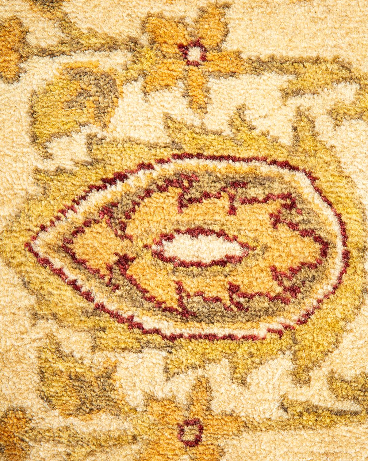 Pakistani One-of-a-kind Hand Knotted Traditional Floral Mogul Ivory Area Rug For Sale