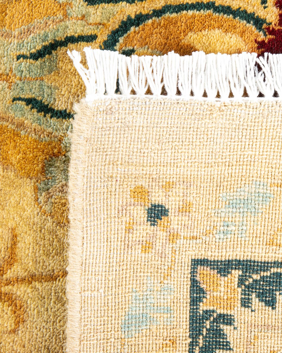 Contemporary One-of-a-Kind Hand Knotted Traditional Floral Mogul Ivory Area Rug For Sale