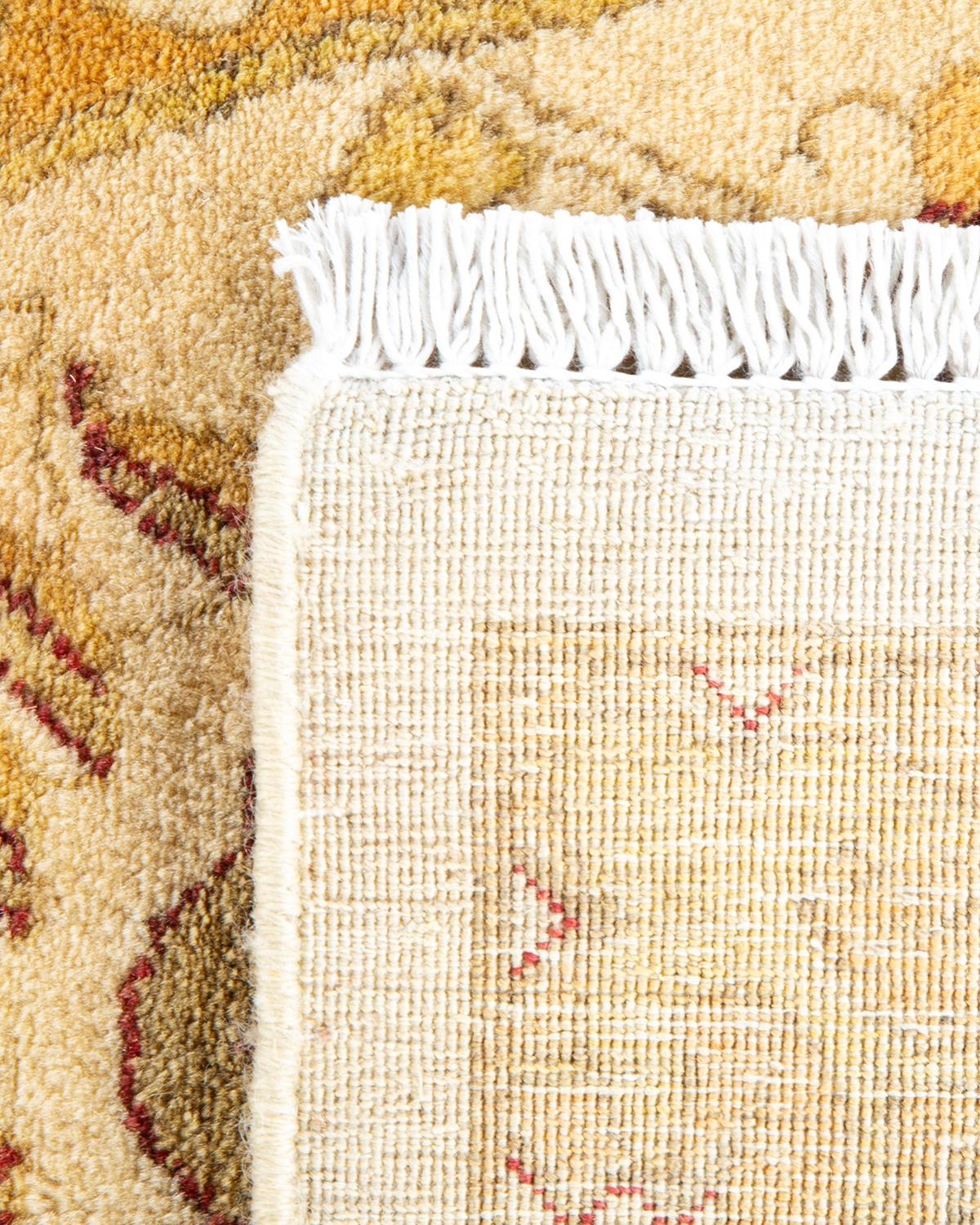 Contemporary One-of-a-kind Hand Knotted Traditional Floral Mogul Ivory Area Rug For Sale
