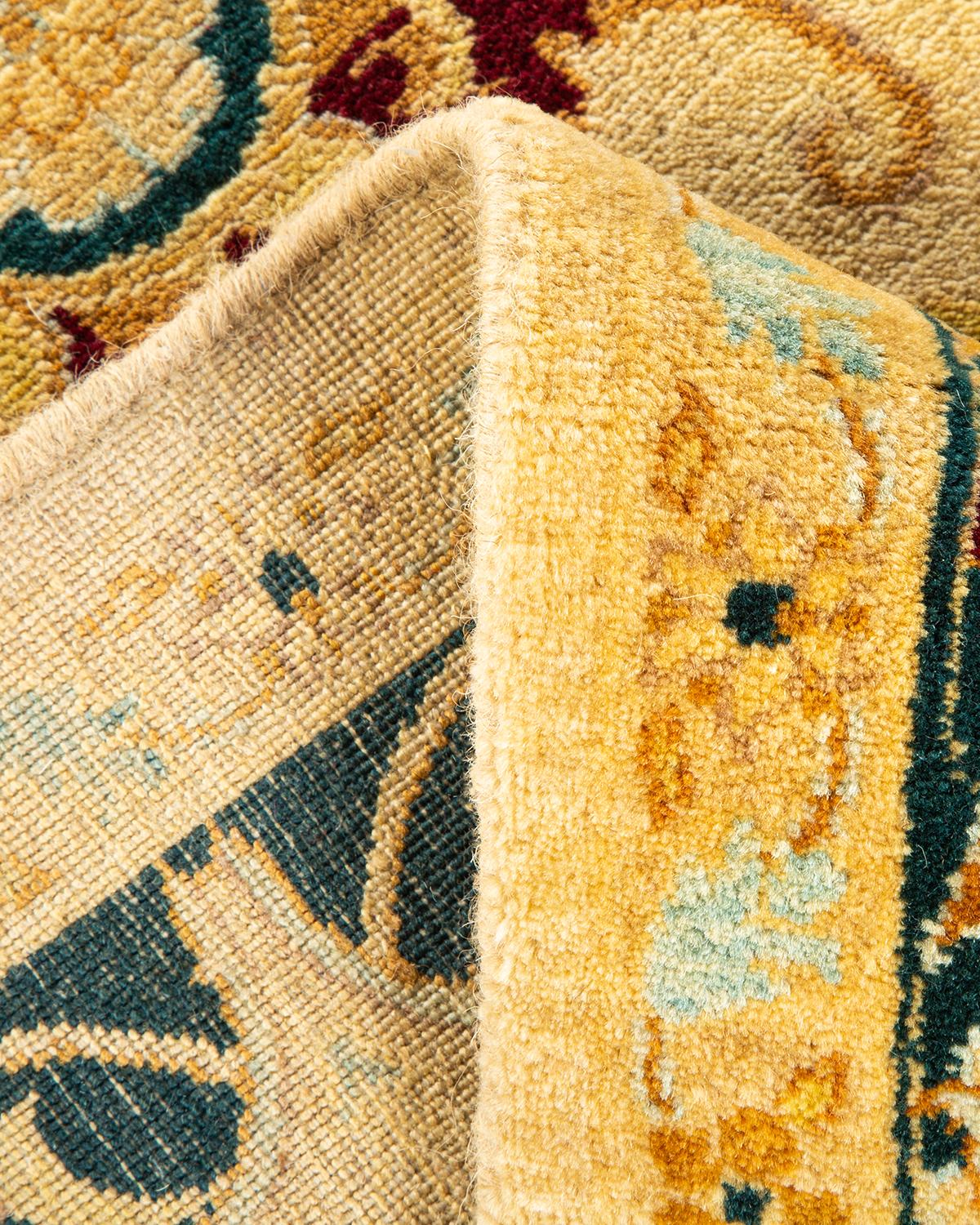 Wool One-of-a-Kind Hand Knotted Traditional Floral Mogul Ivory Area Rug For Sale