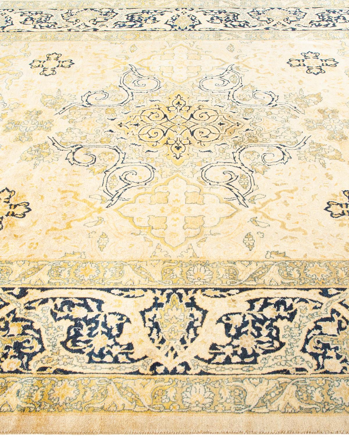 One-of-a-kind Hand Knotted Traditional Floral Mogul Ivory Area Rug 6' 3