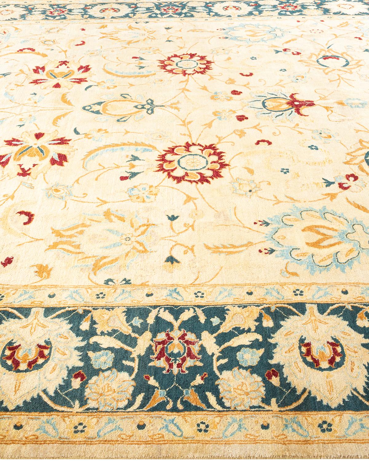 One-Of-A-Kind Hand Knotted Floral Mogul Ivory Area Rug 8' 1