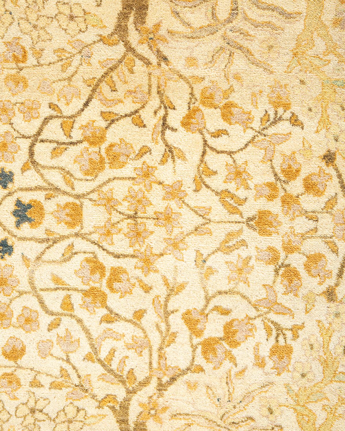Pakistani One-of-a-Kind Hand Knotted Traditional Floral Mogul Ivory Area Rug For Sale