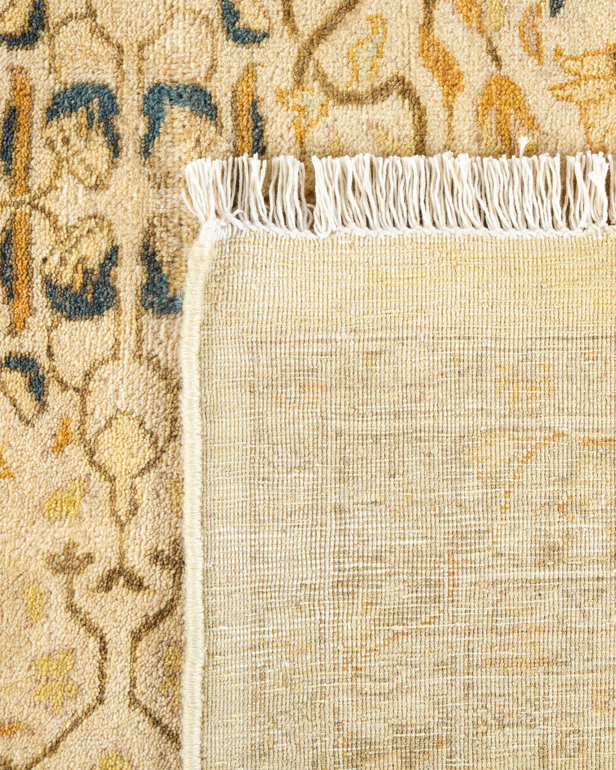 Contemporary One-of-a-Kind Hand Knotted Traditional Floral Mogul Ivory Area Rug For Sale