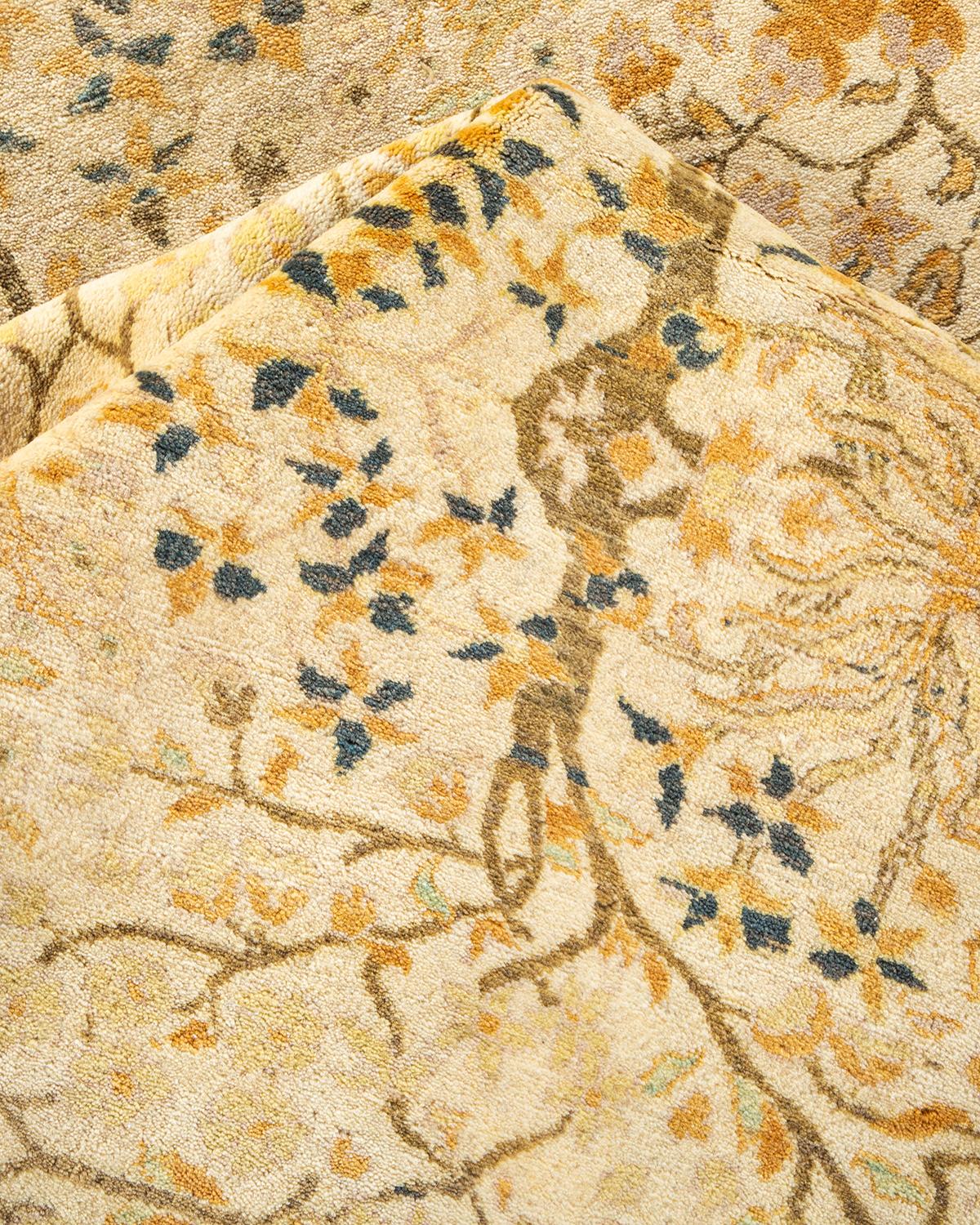 One-of-a-Kind Hand Knotted Traditional Floral Mogul Ivory Area Rug For Sale 1