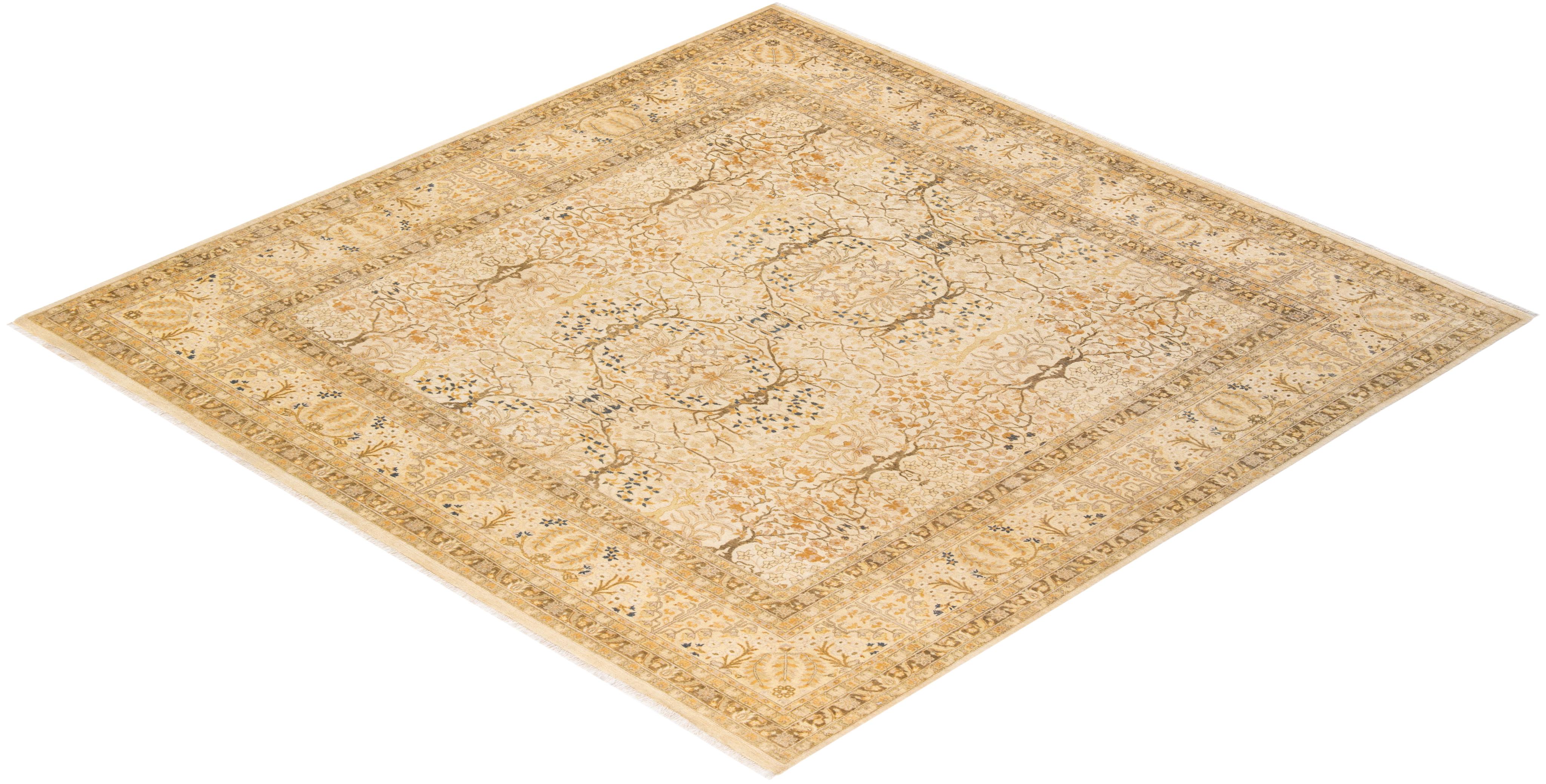 One-of-a-Kind Hand Knotted Traditional Floral Mogul Ivory Area Rug For Sale 2