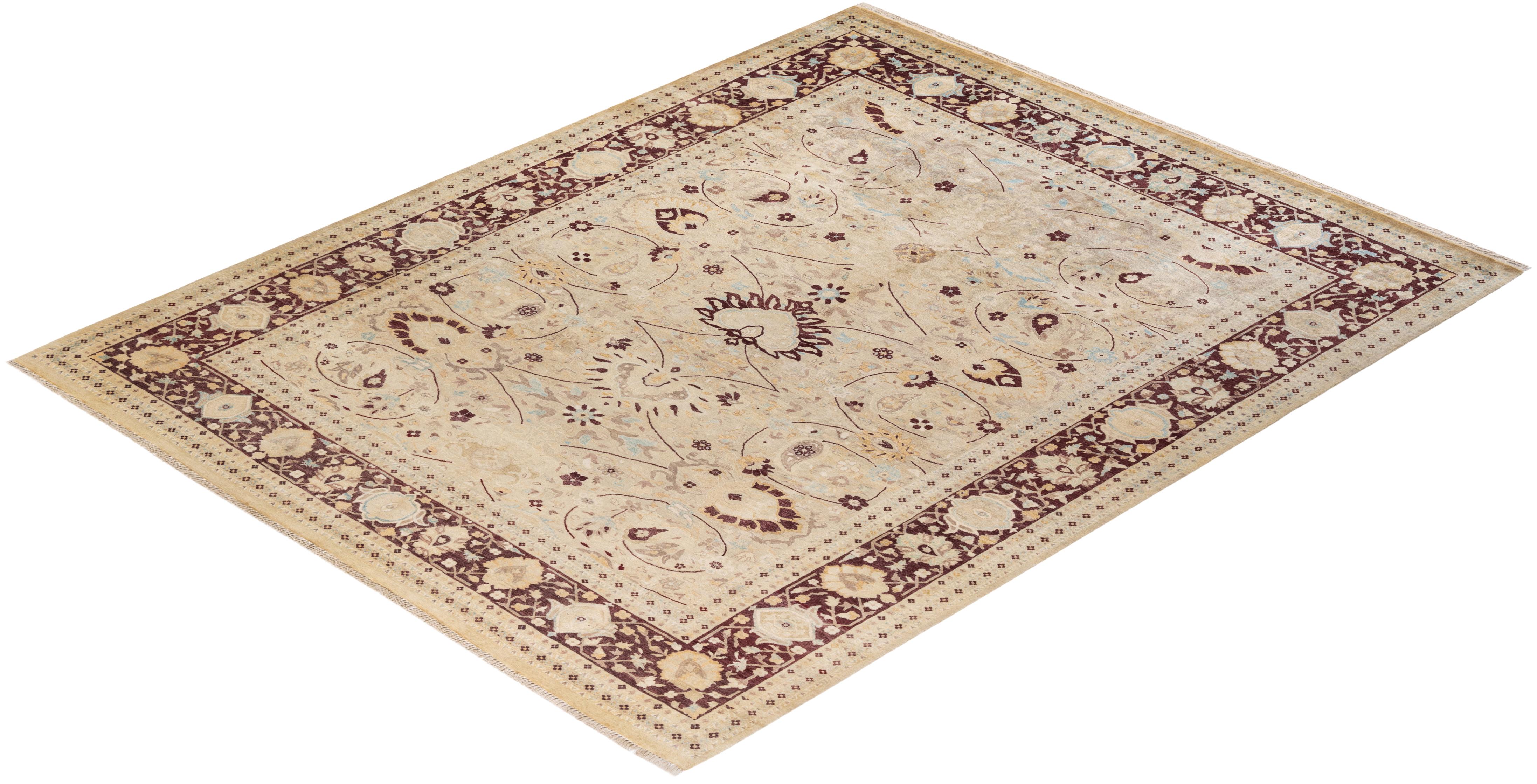 Tapis Mogul ivoire à motifs floraux noués à la main, unique en son genre, 2,69 m x 3,68 m en vente 2