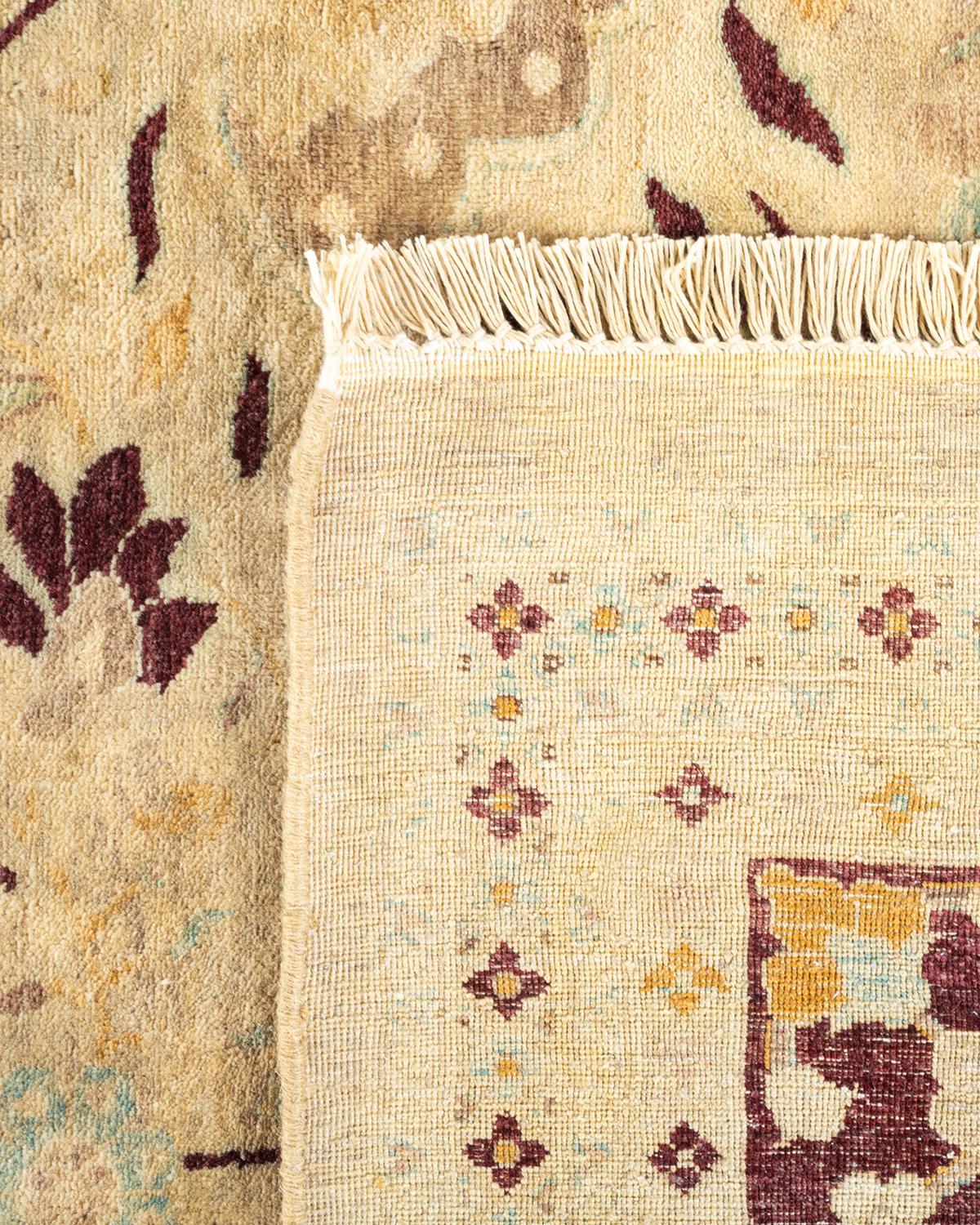 Contemporary One-of-a-kind Hand Knotted Traditional Floral Mogul Ivory Area Rug For Sale