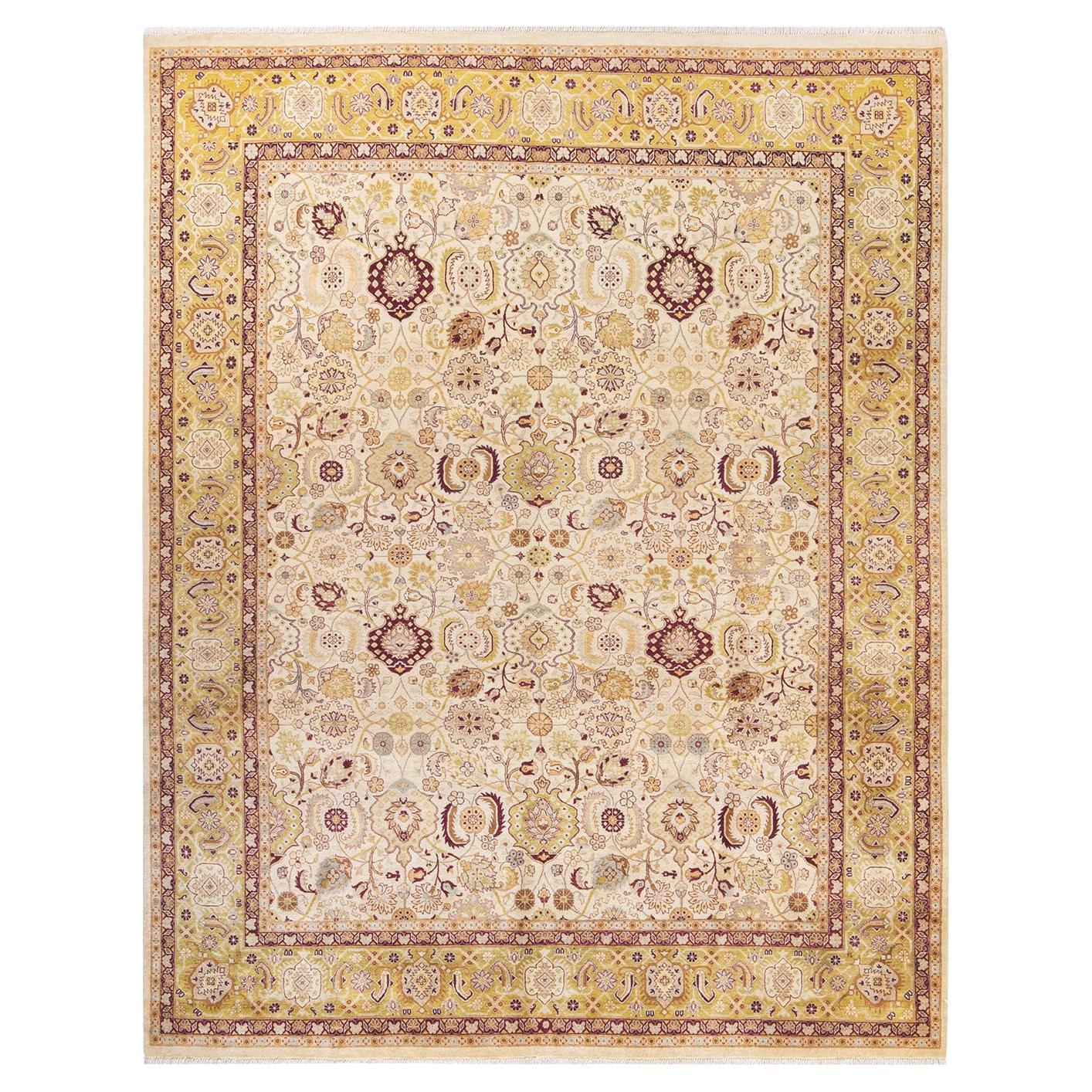 One-Of-A-Kind Hand Knotted Traditional Floral Mogul Ivory Area Rug