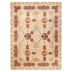 One-of-a-Kind Hand Knotted Traditional Floral Mogul Ivory Area Rug