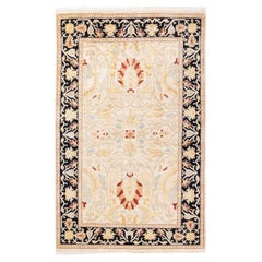 Alfombra única anudada a mano Mogul Floral Tradicional Marfil