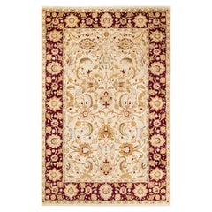One of Kind Hand Knotted Traditional Floral Mogul Ivory Area Rug