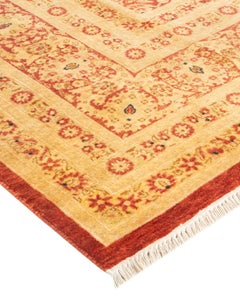 One-Of-A-Kind Hand Knotted Traditional Floral Mogul Orange Area Rug