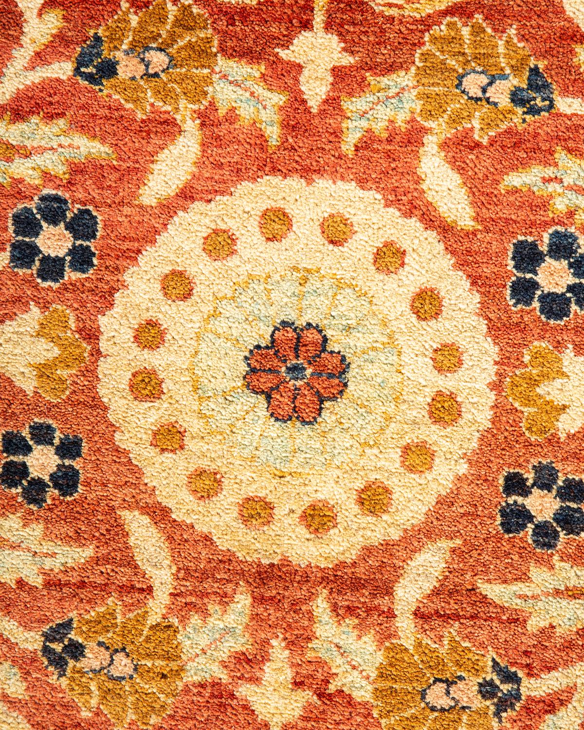 Alfombra anudada a mano con motivos florales Mogul Naranja 2,5 m x 3,5 m Pakistaní en venta