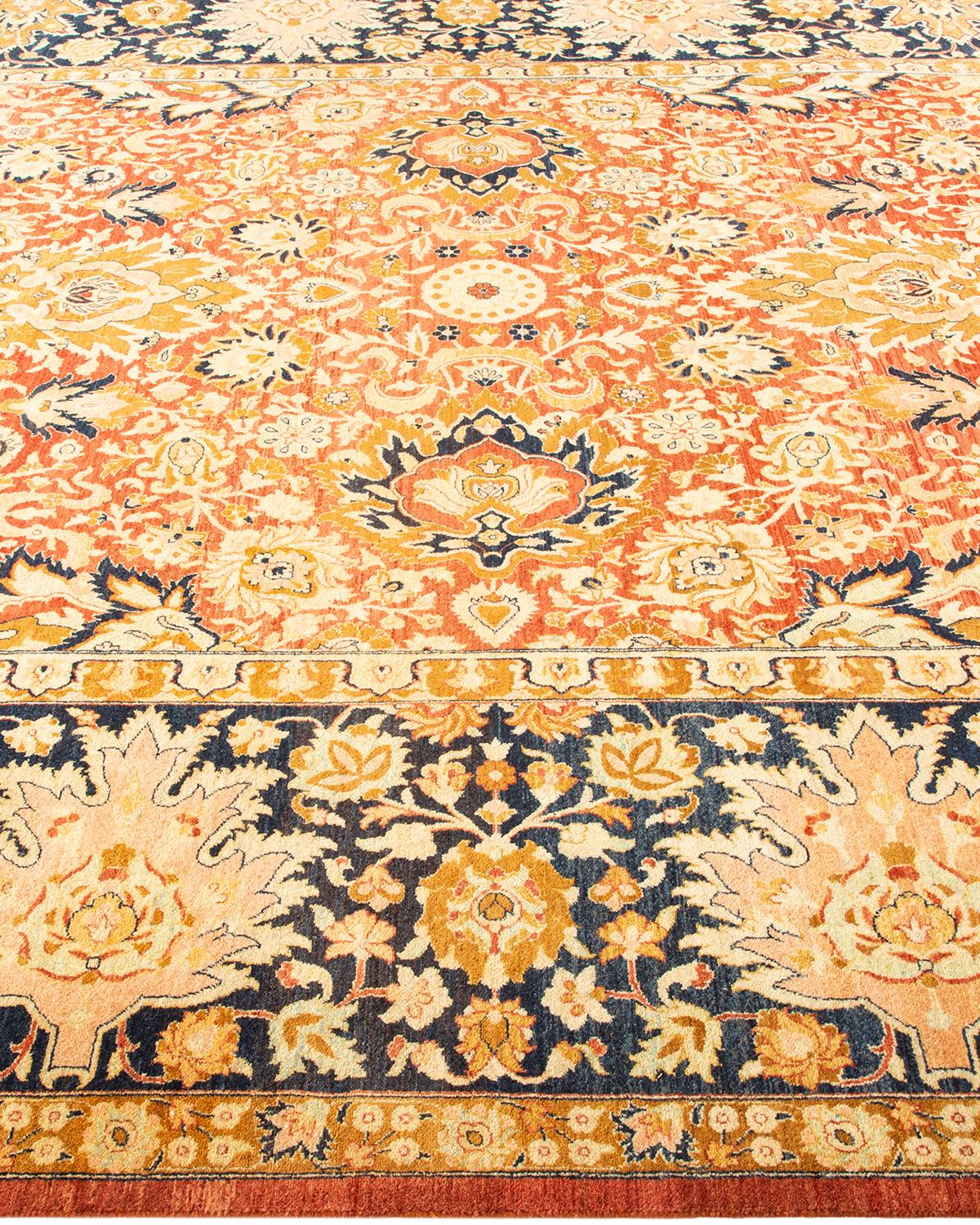 One-of-a-kind Hand Knotted Floral Mogul Orange Area Rug 8' 1