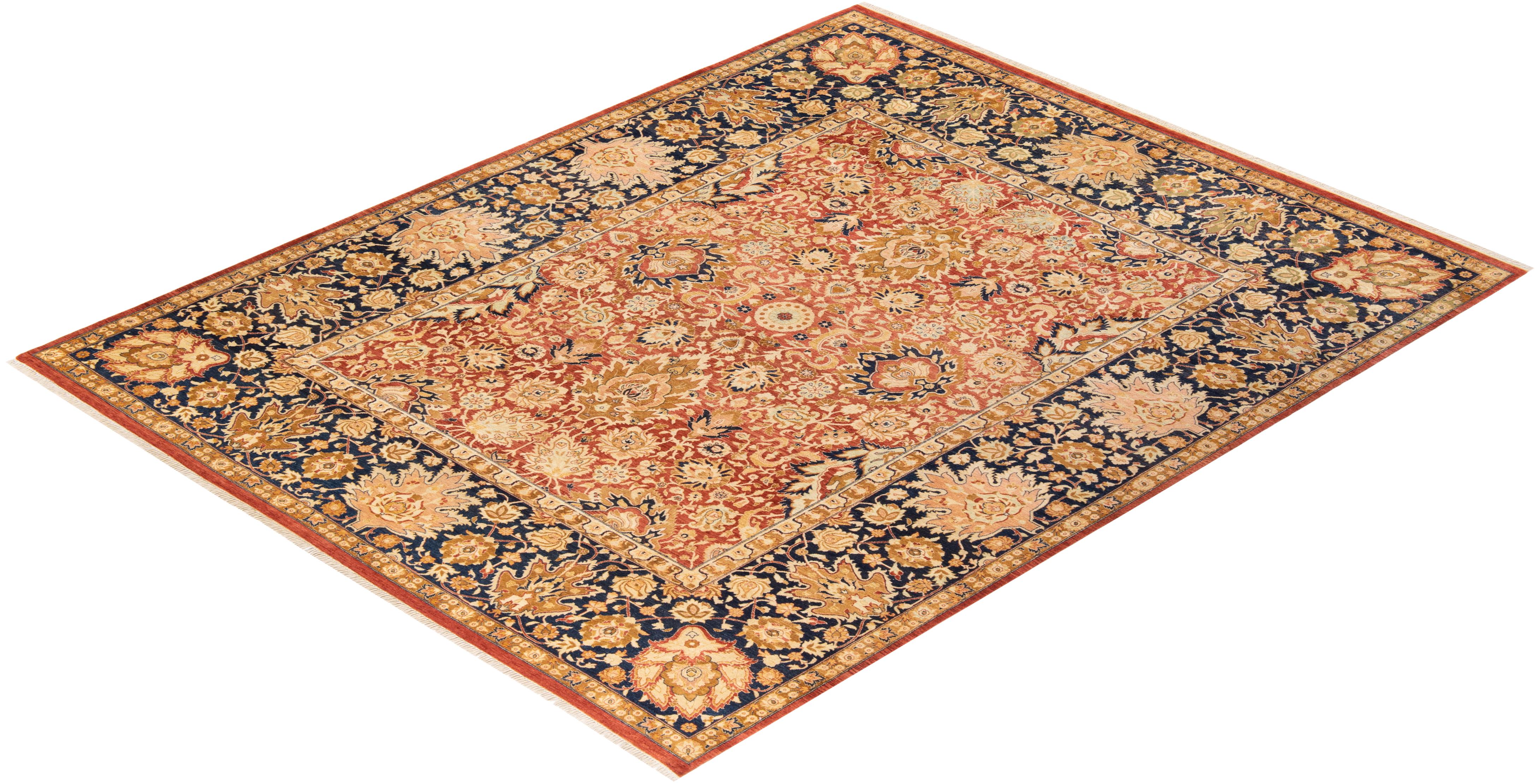 One-of-a-kind Hand Knotted Floral Mogul Orange Area Rug 8' 1
