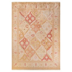 One of a Kind Hand Knotted Traditional Floral Mogul Orange Area Rug