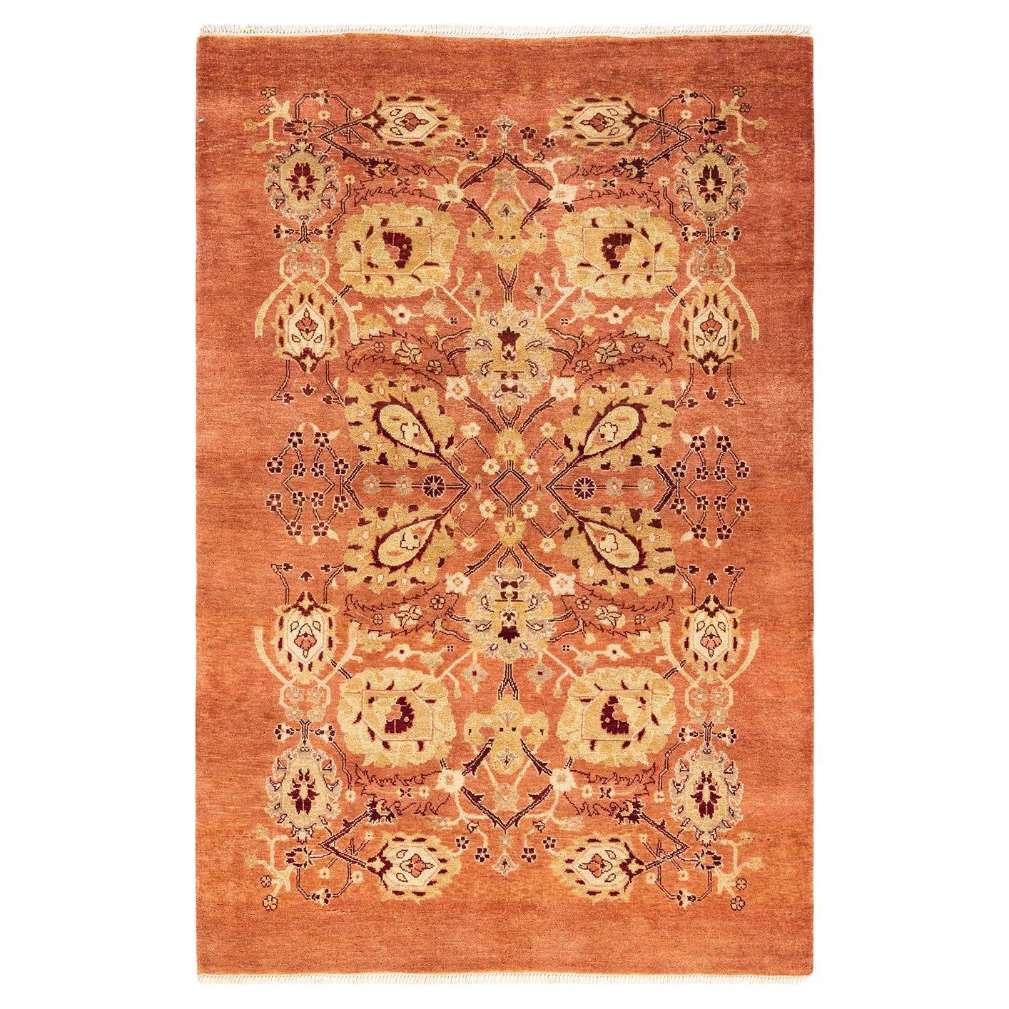 One-of-a-kind Hand Knotted Traditional Floral Mogul Pink Area Rug