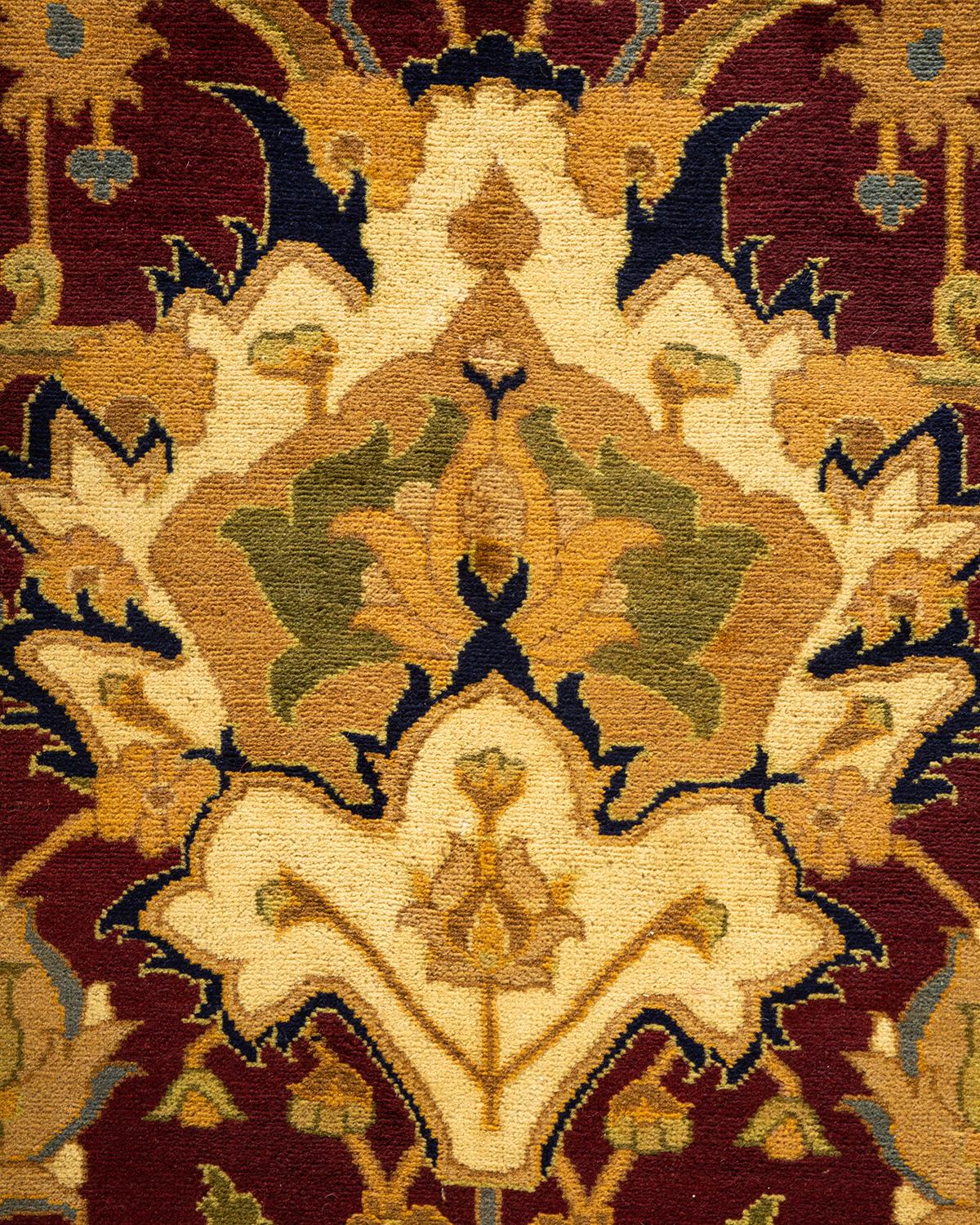 Asiatique Tapis Mogul rouge traditionnel noué à la main à motifs floraux, unique en son genre