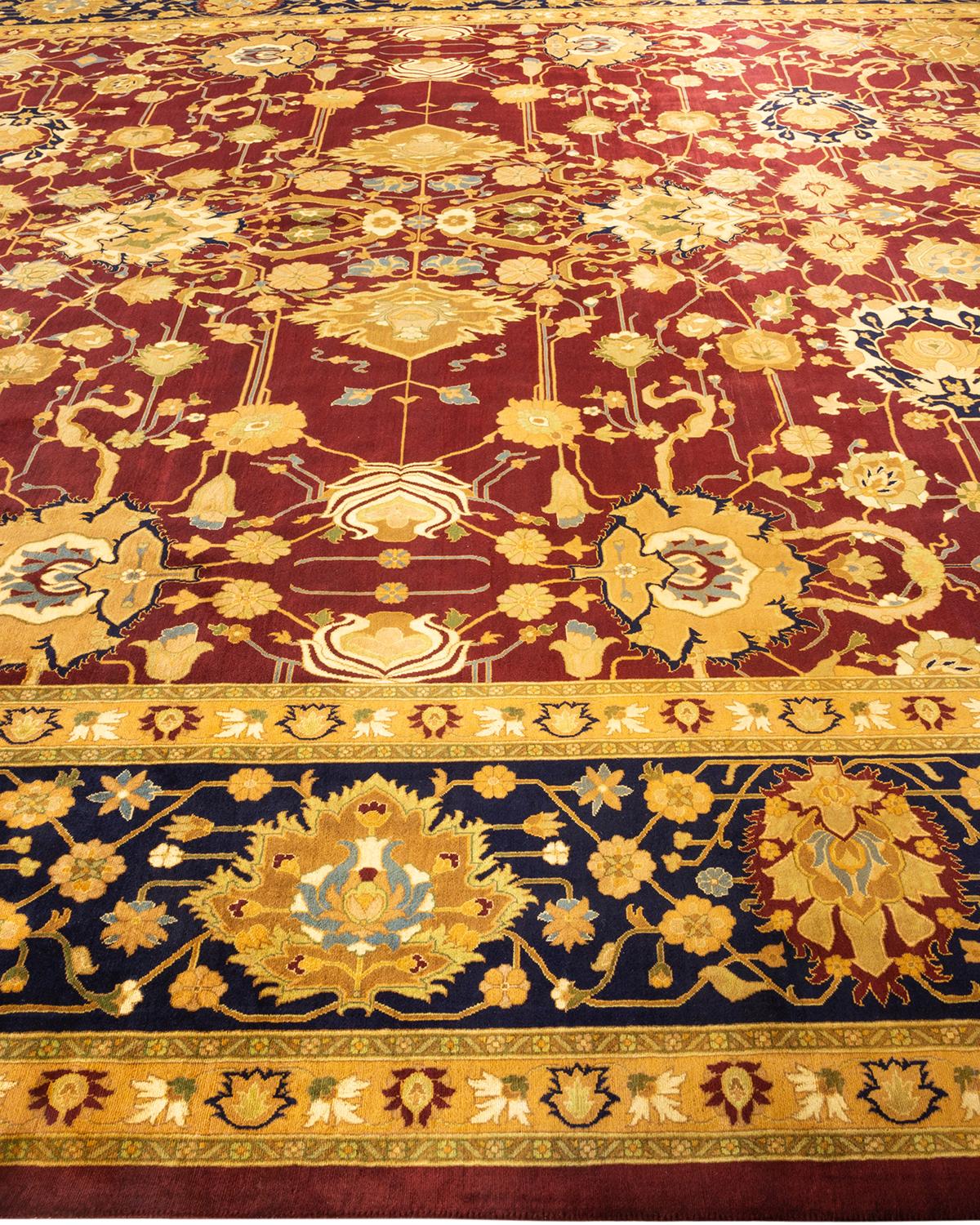 Tapis Mogul rouge traditionnel noué à la main à motifs floraux, unique en son genre Neuf à Norwalk, CT