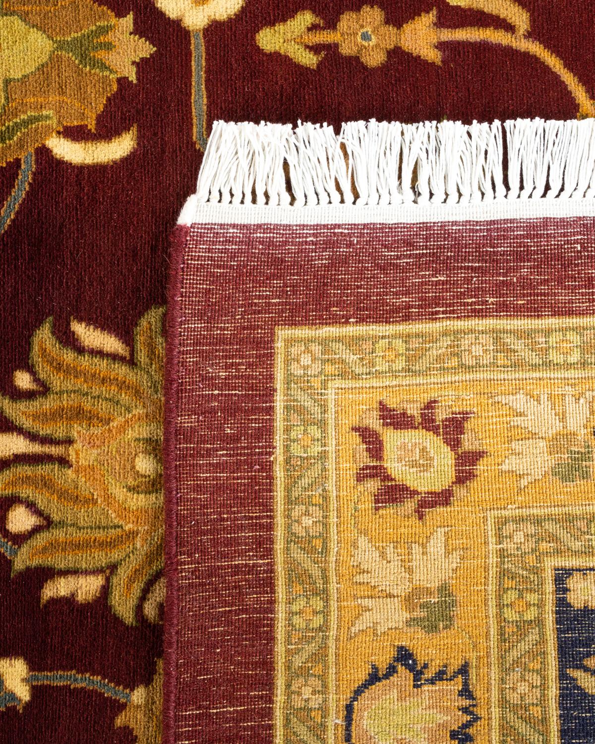 XXIe siècle et contemporain Tapis Mogul rouge traditionnel noué à la main à motifs floraux, unique en son genre