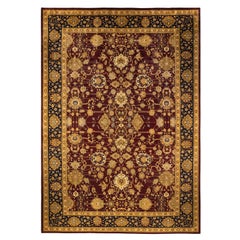 Tapis Mogul rouge traditionnel noué à la main à motifs floraux, unique en son genre