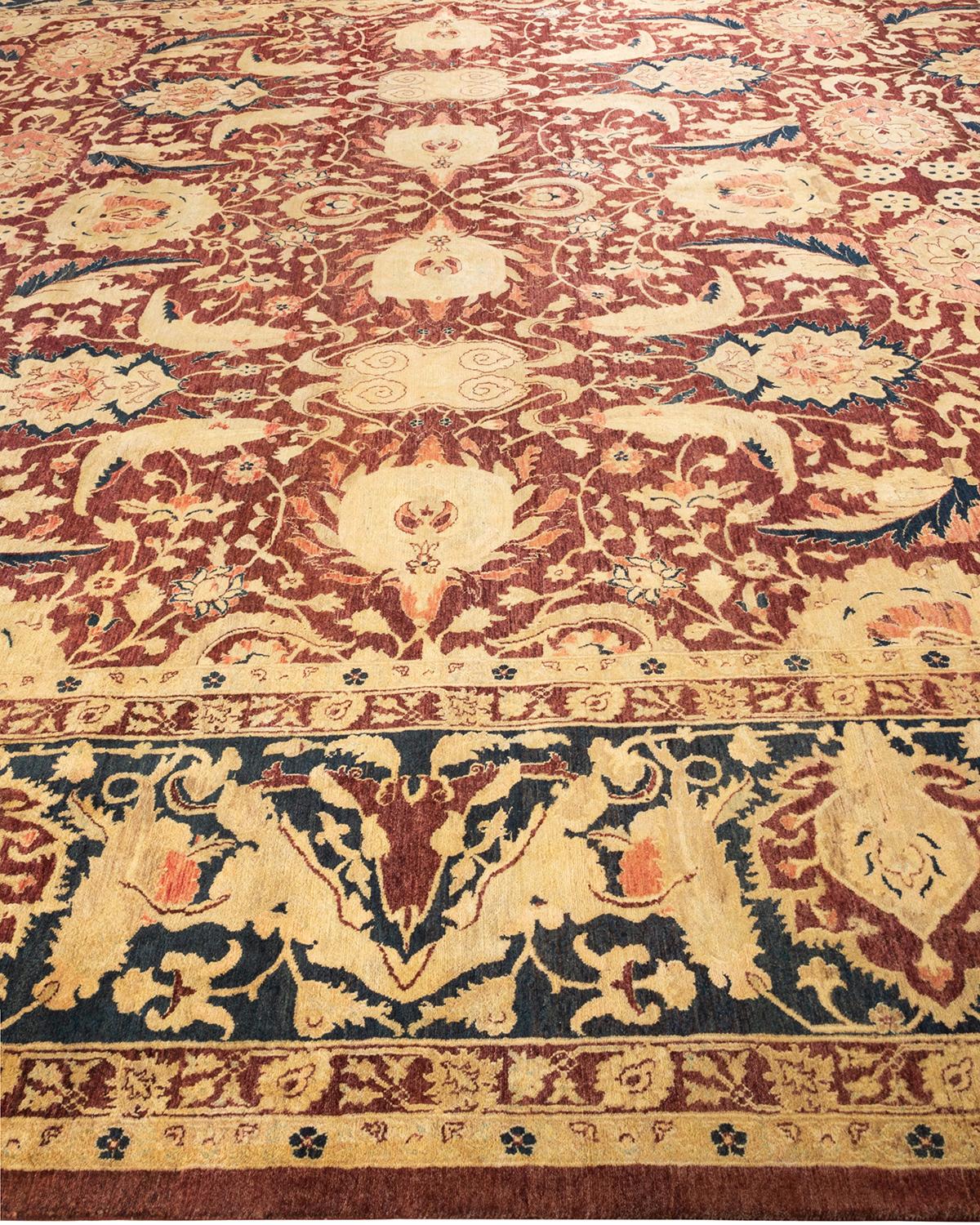 One-Of-A-Kind Hand Knotted Traditional Floral Mogul Red Area Rug 12' 2
