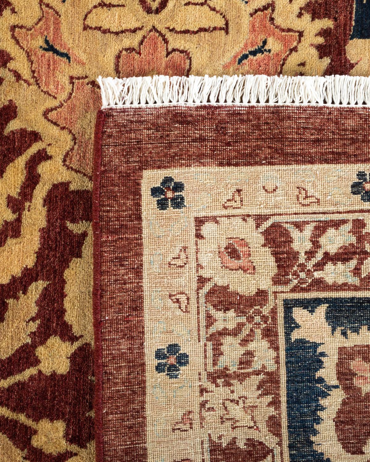 Contemporary One-Of-A-Kind Hand Knotted Traditional Floral Mogul Red Area Rug 12' 2