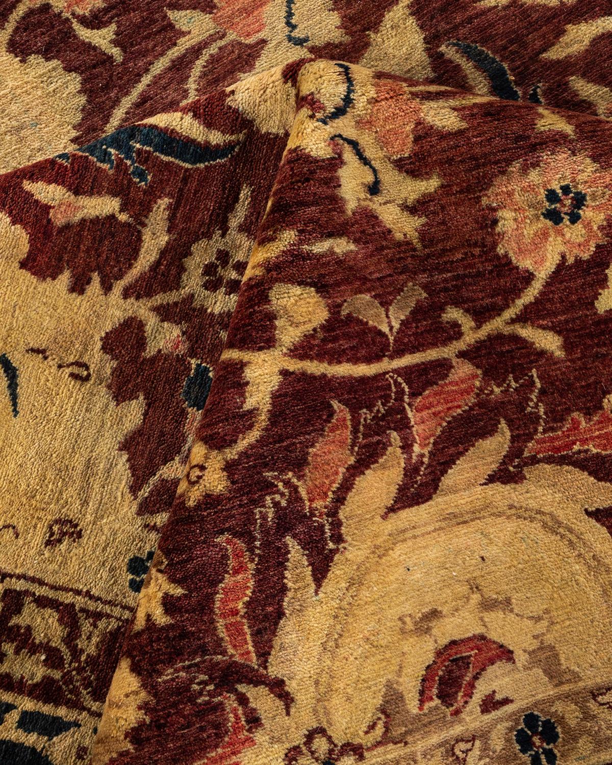 One-Of-A-Kind Hand Knotted Traditional Floral Mogul Red Area Rug 12' 2