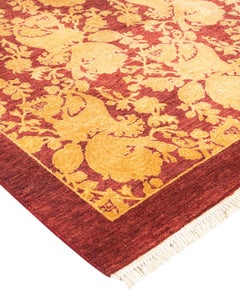 One-of-a-Kind Hand Knotted Traditional Floral Mogul Red Area Rug