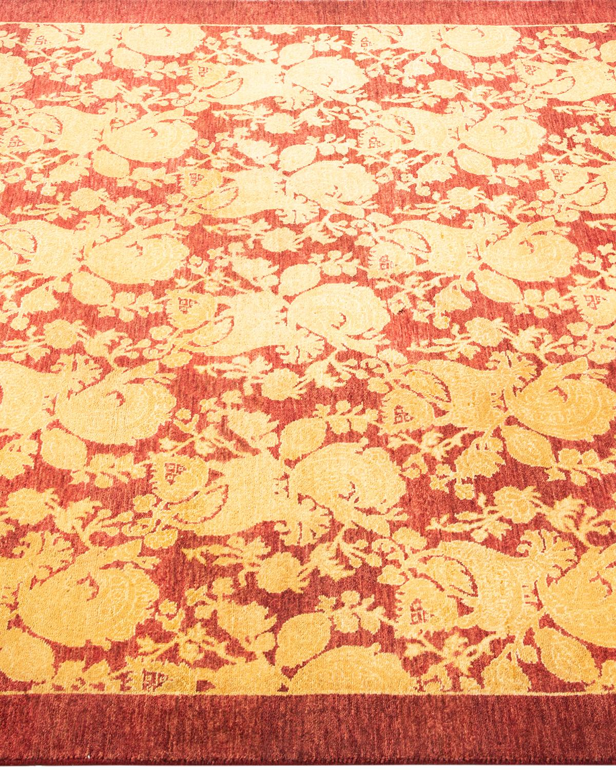 Tapis Mogul rouge traditionnel noué à la main à motifs floraux, unique en son genre Neuf - En vente à Norwalk, CT