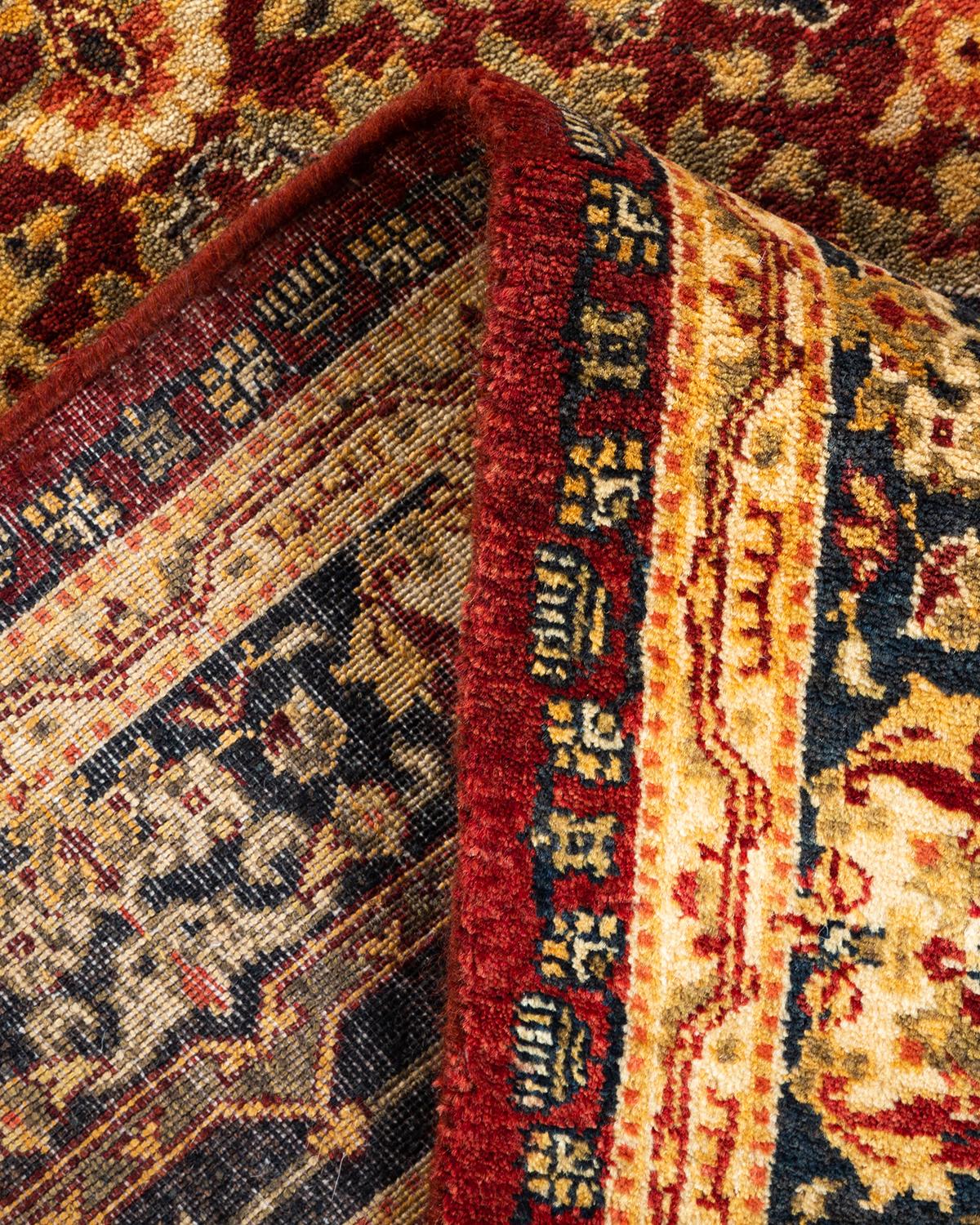 Laine Tapis Mogul rouge traditionnel noué à la main à motifs floraux, unique en son genre