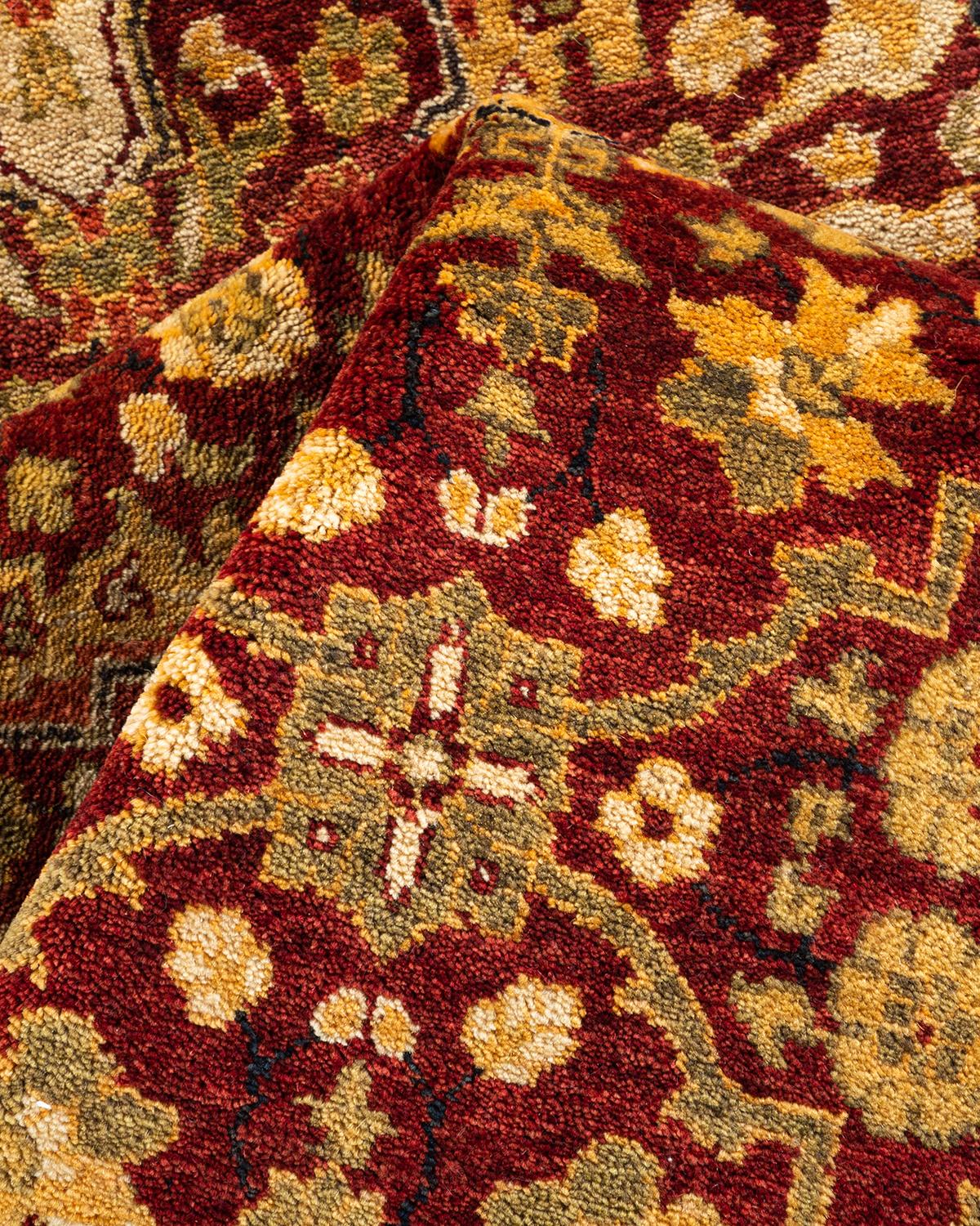 Tapis Mogul rouge traditionnel noué à la main à motifs floraux, unique en son genre 1