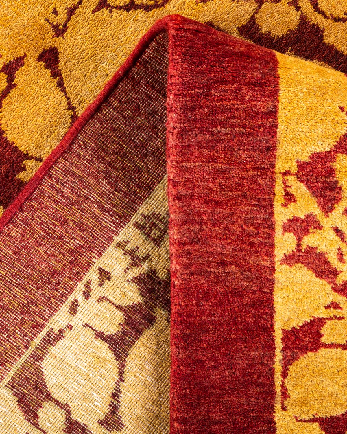 Laine Tapis Mogul rouge traditionnel noué à la main à motifs floraux, unique en son genre