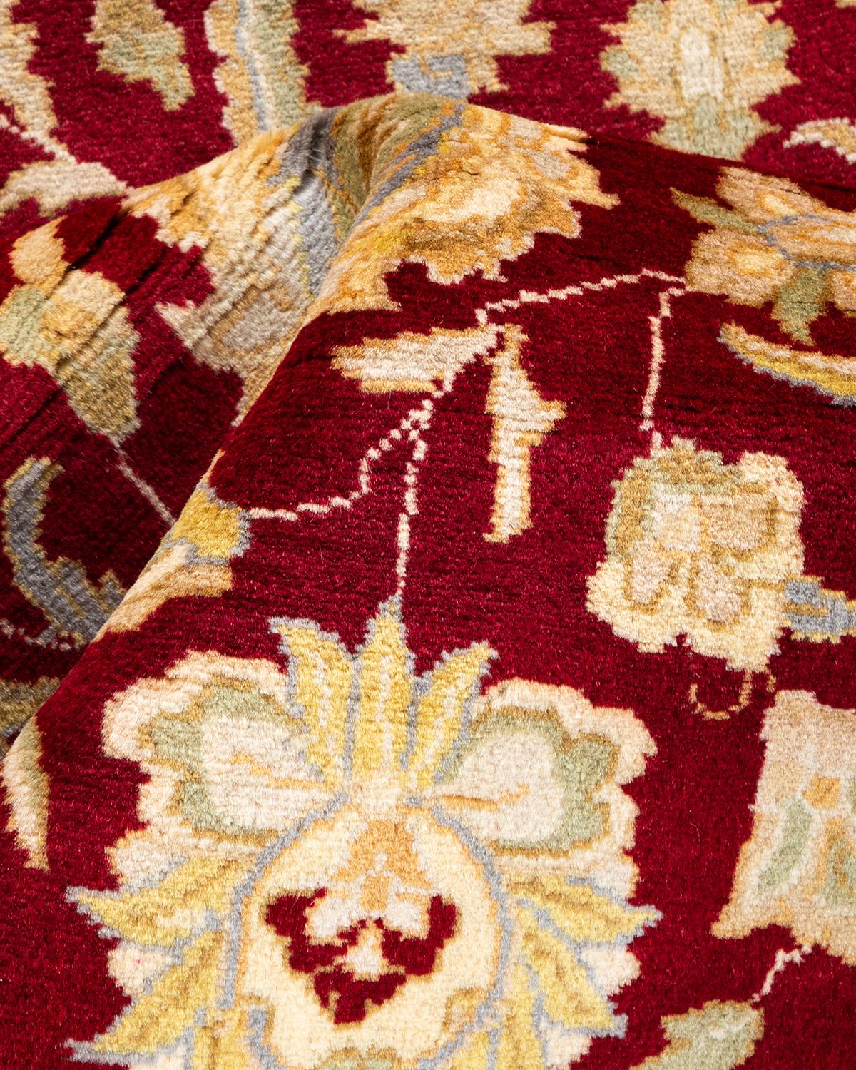 Handgeknüpfter, traditioneller, geblümter Mogul-Roter Teppich, Unikat im Angebot 1