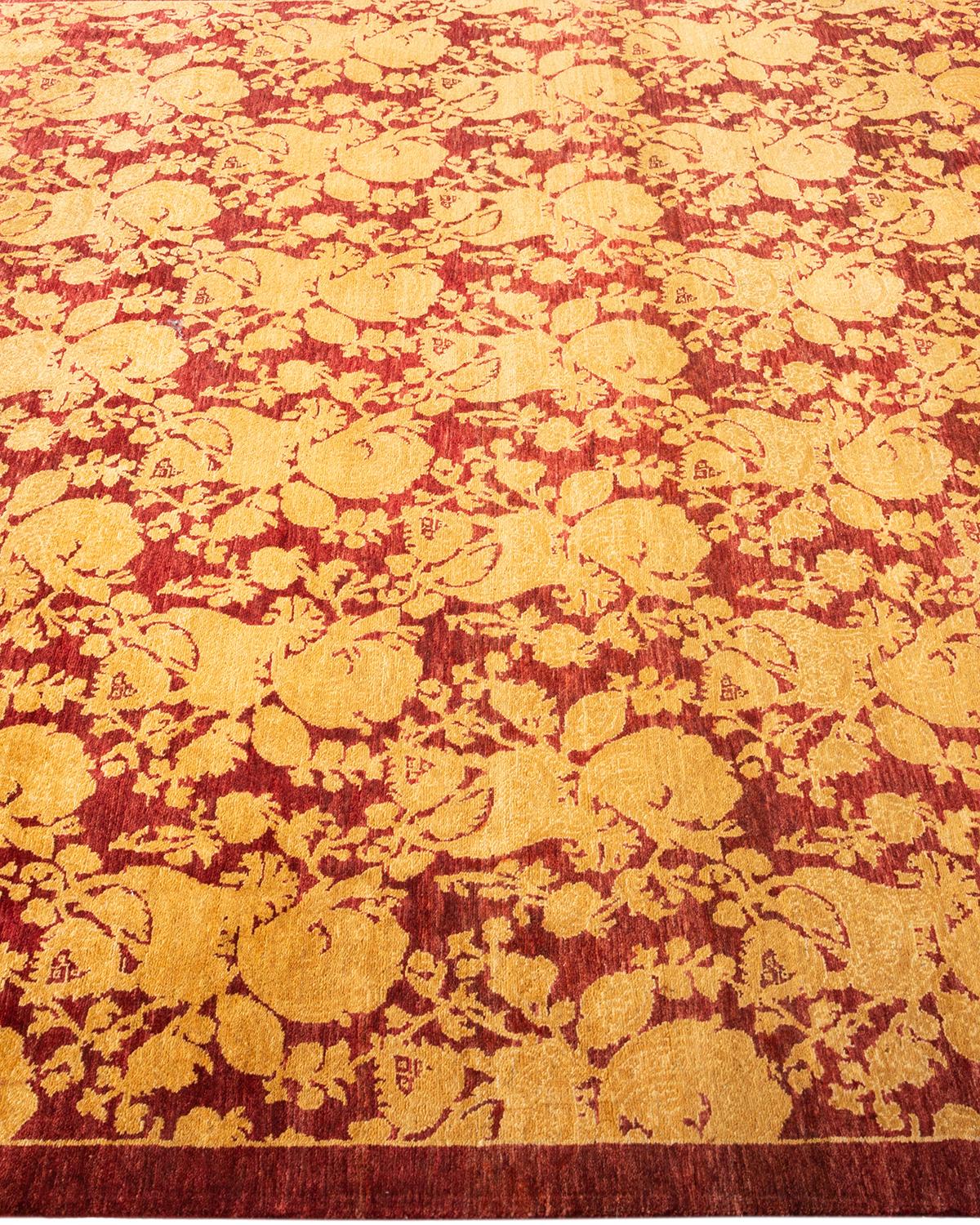 Tapis Mogul rouge traditionnel noué à la main à motifs floraux, unique en son genre Neuf - En vente à Norwalk, CT