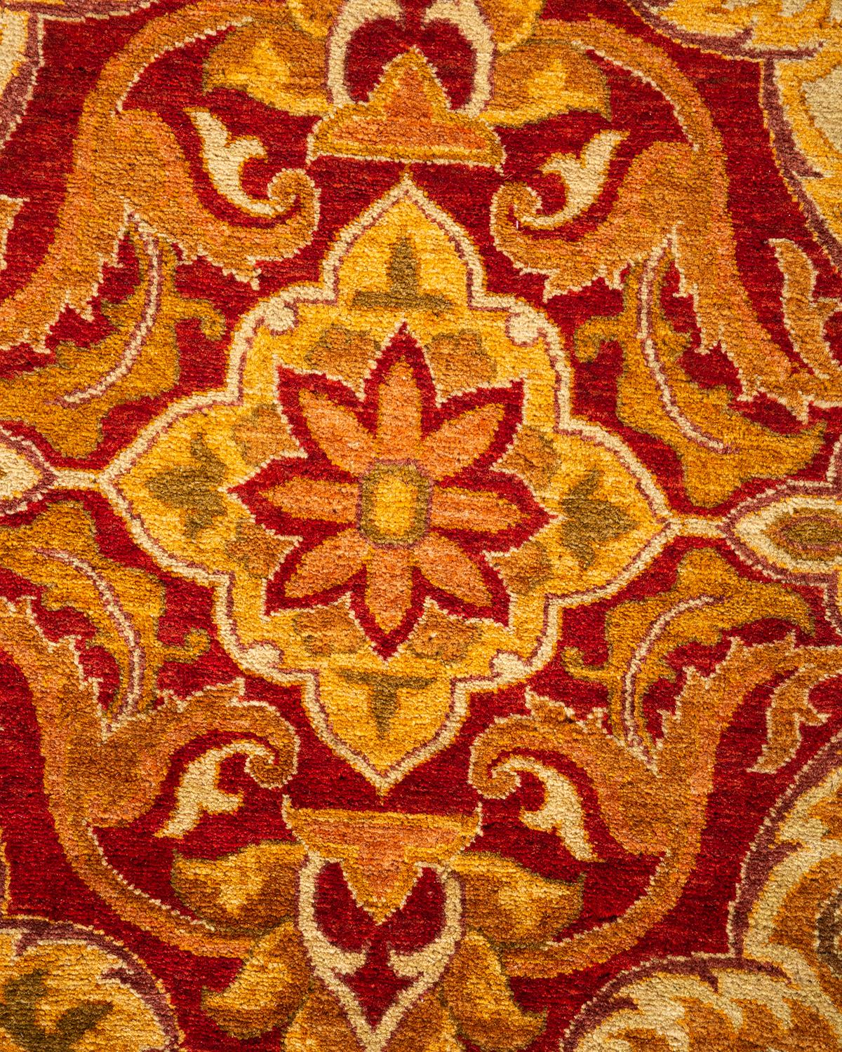 Pakistano Tappeto tradizionale floreale Mogul rosso, unico nel suo genere, annodato a mano in vendita