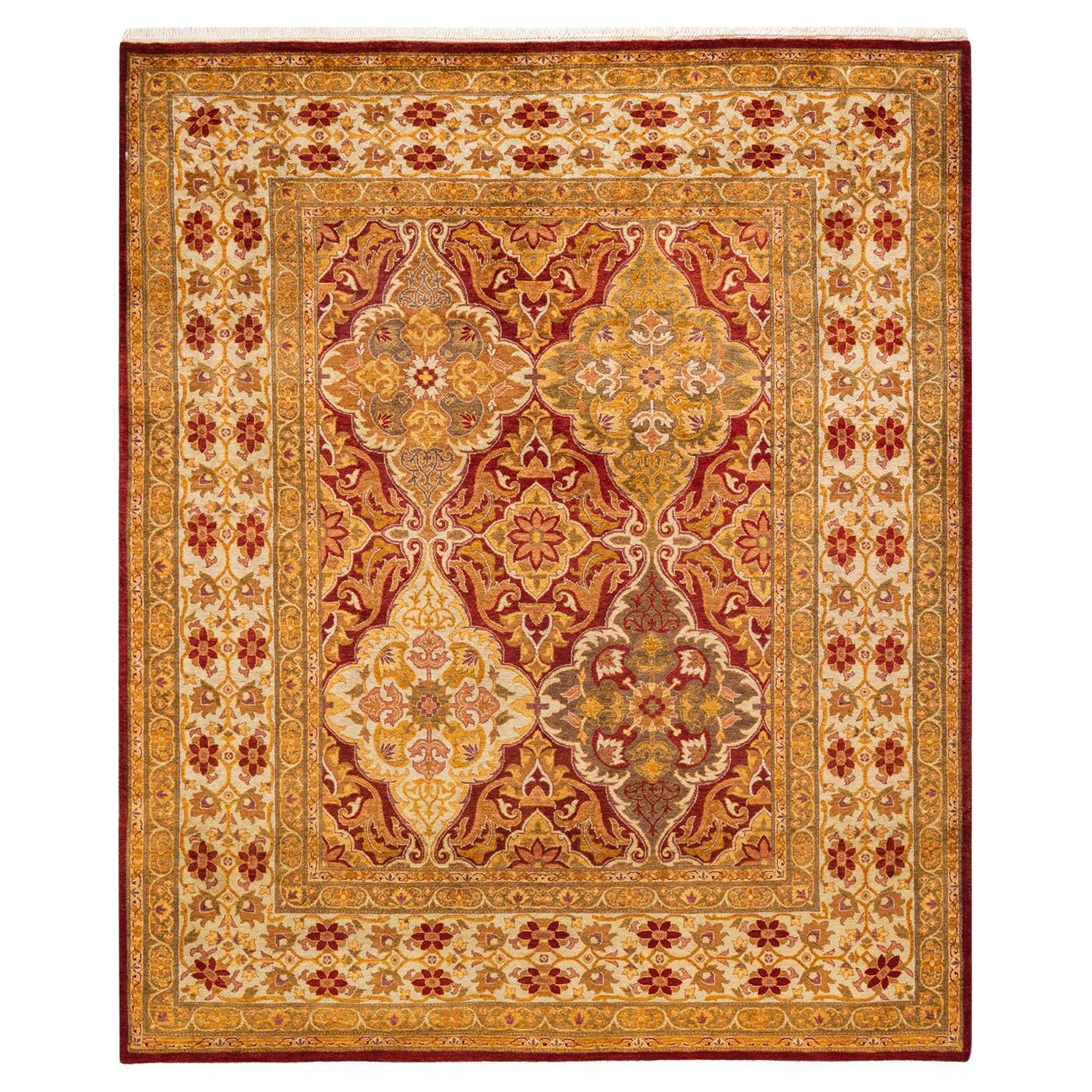 One-of-a-Kind Hand Knotted Traditional Floral Mogul Red Area Rug