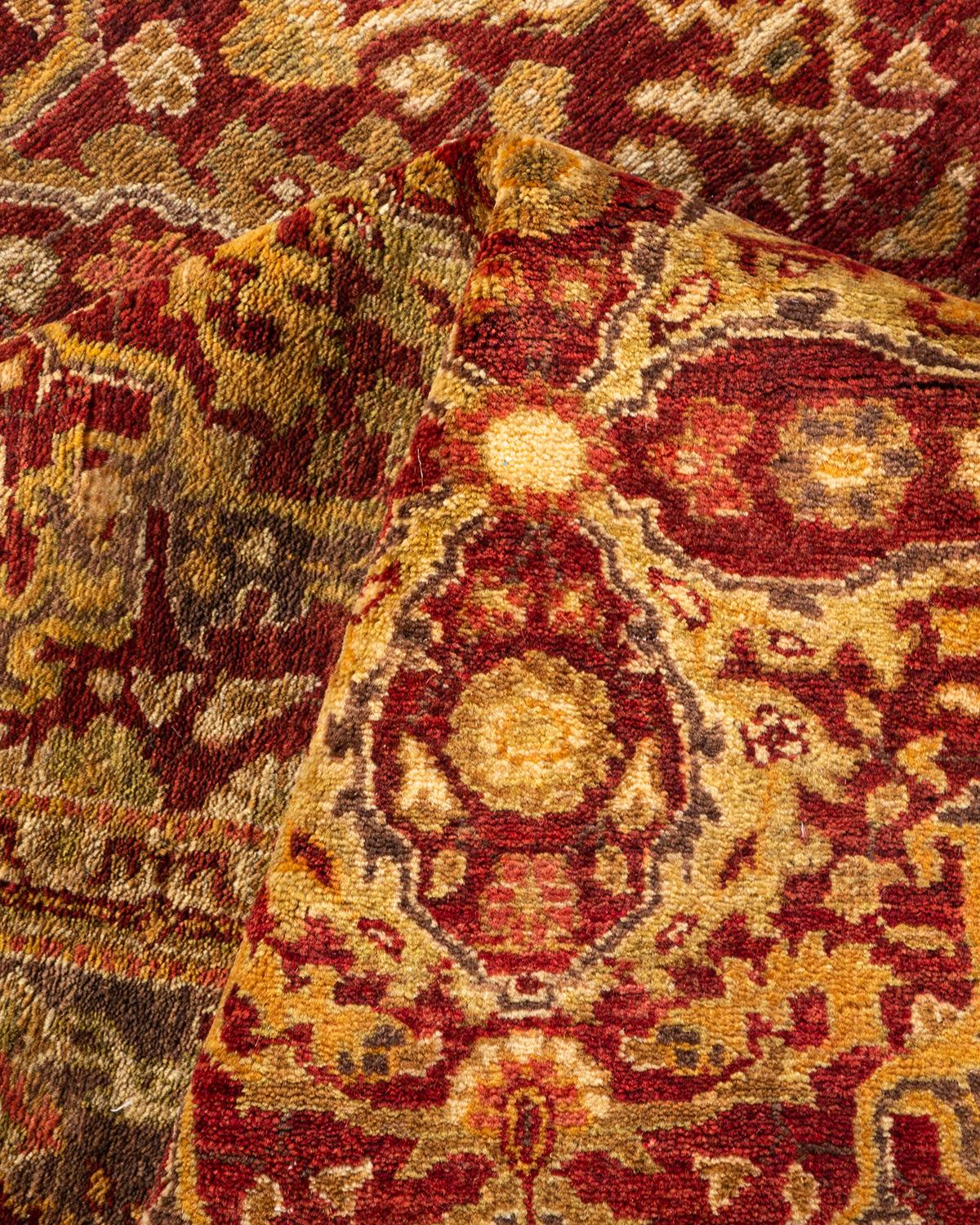 Tapis Mogul rouge traditionnel noué à la main à motifs floraux, unique en son genre 1