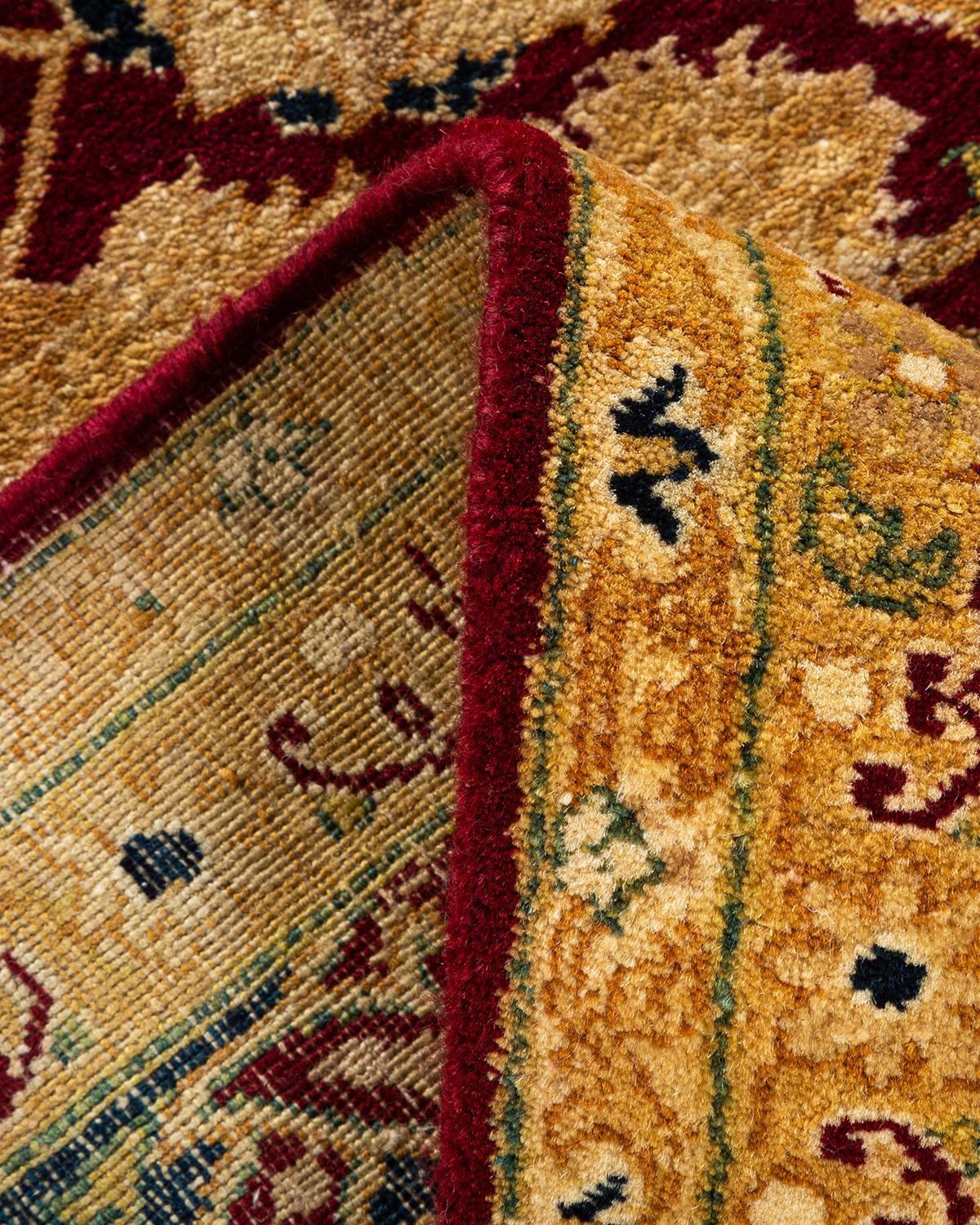 Alfombra Mogul Tradicional Floral Roja Anudada a Mano Única en su Género Lana en venta