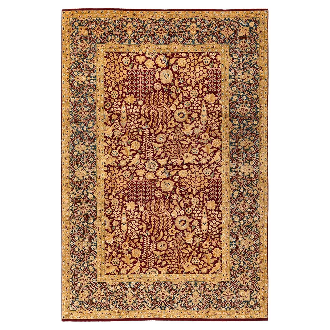 One-Of-A-Kind Hand Knotted Traditional Floral Mogul Red Area Rug