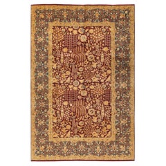 One-Of-A-Kind Hand Knotted Traditional Floral Mogul Red Area Rug