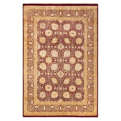 One-of-a-kind Hand Knotted Traditional Floral Mogul Red Area Rug