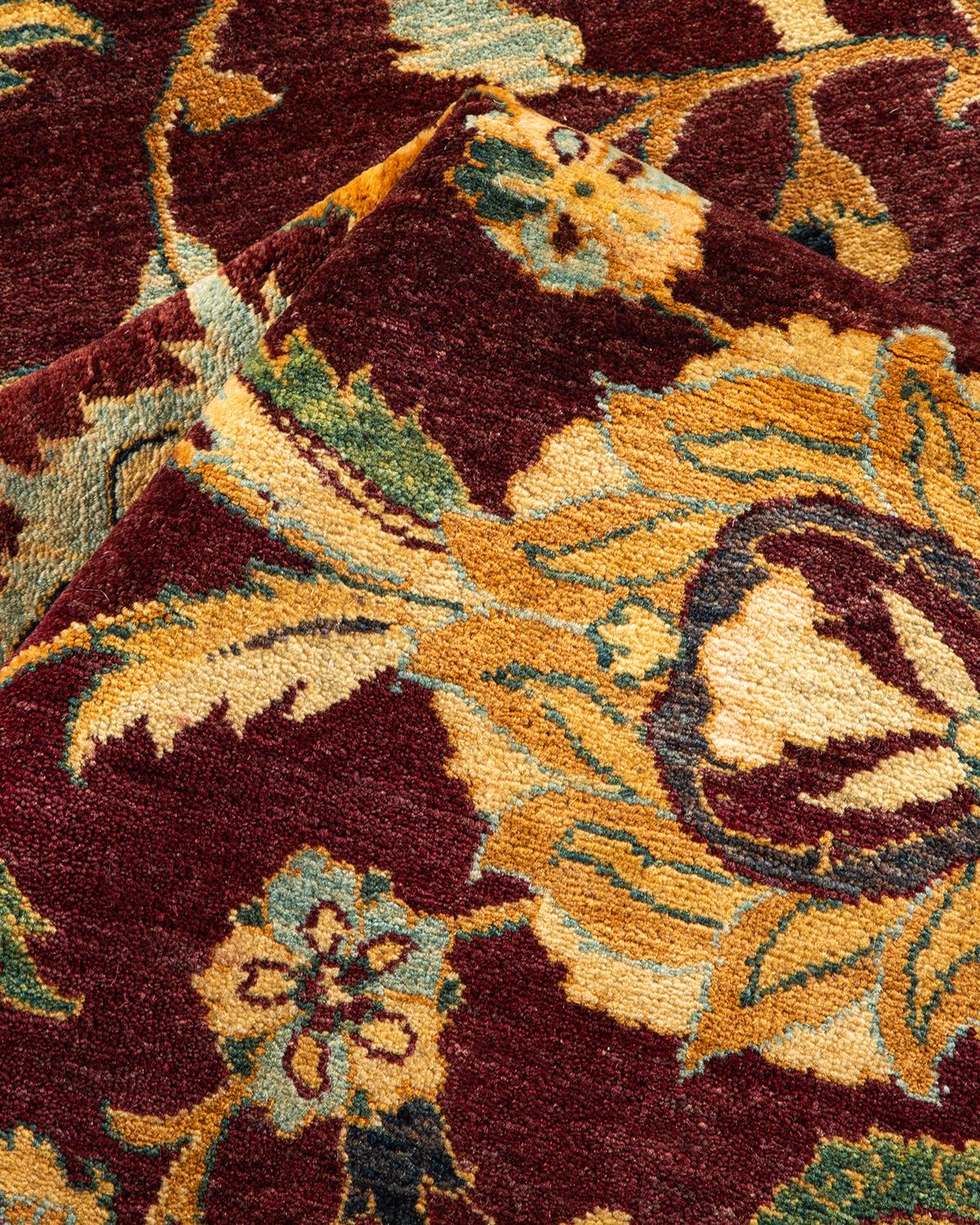 Tapis Mogul rouge traditionnel noué à la main à motifs floraux, unique en son genre 1