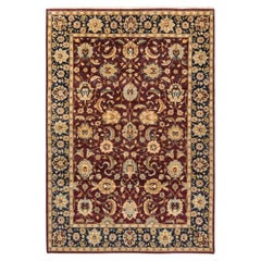 Tapis Mogul rouge traditionnel noué à la main à motifs floraux, unique en son genre