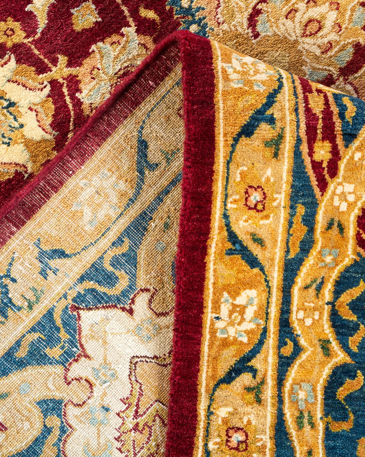 Handgeknüpfter, traditioneller, geblümter Mogul-Roter Teppich, Unikat (Wolle) im Angebot