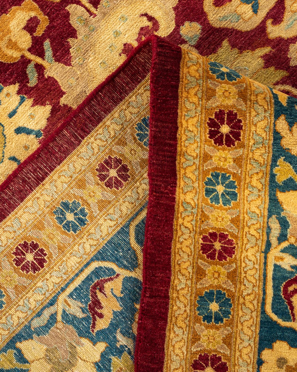 Tapis Mogul rouge traditionnel nou�é à la main à motifs floraux, unique en son genre Neuf à Norwalk, CT