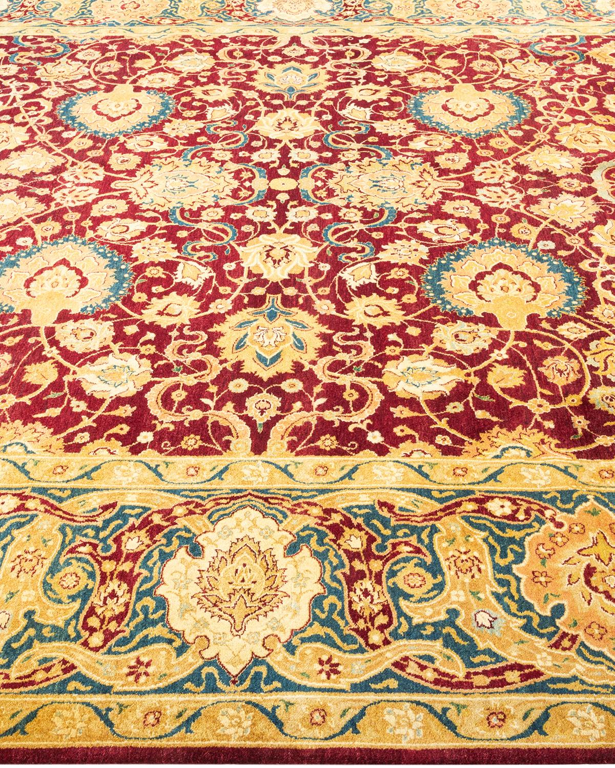 Alfombra Mogul Tradicional Floral Roja Anudada a Mano Única en su Género en Nuevo estado para la venta en Norwalk, CT